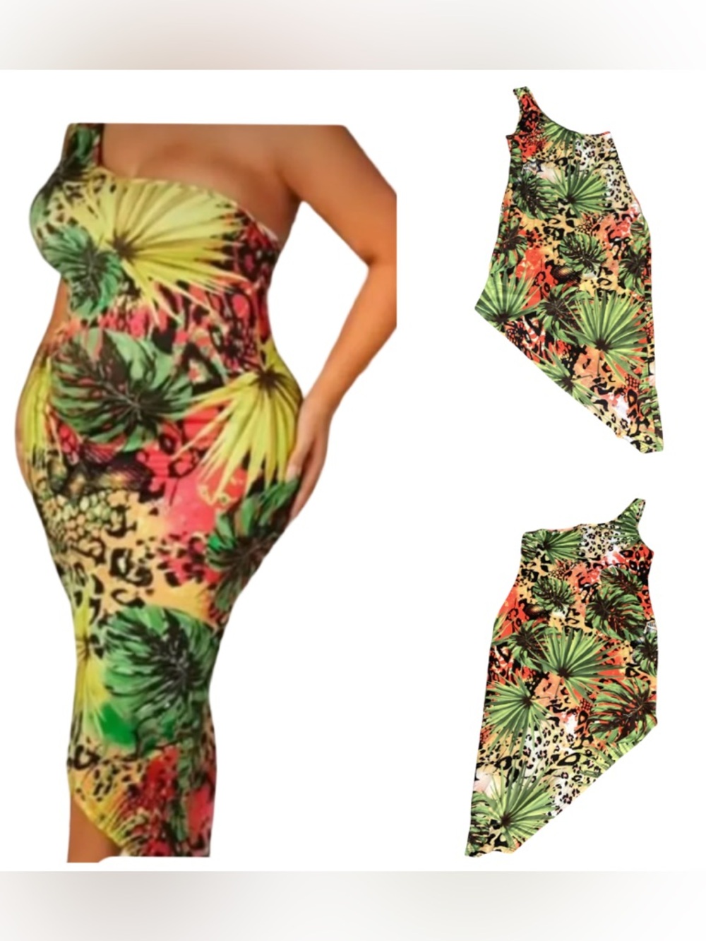 🌂 SHEIN Tropical One-Shoulder Dress Size 3XL